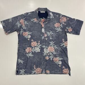VTG Mark Raysten Malihini Large USA Made Half Button Up Shirt Floral Blue Pink